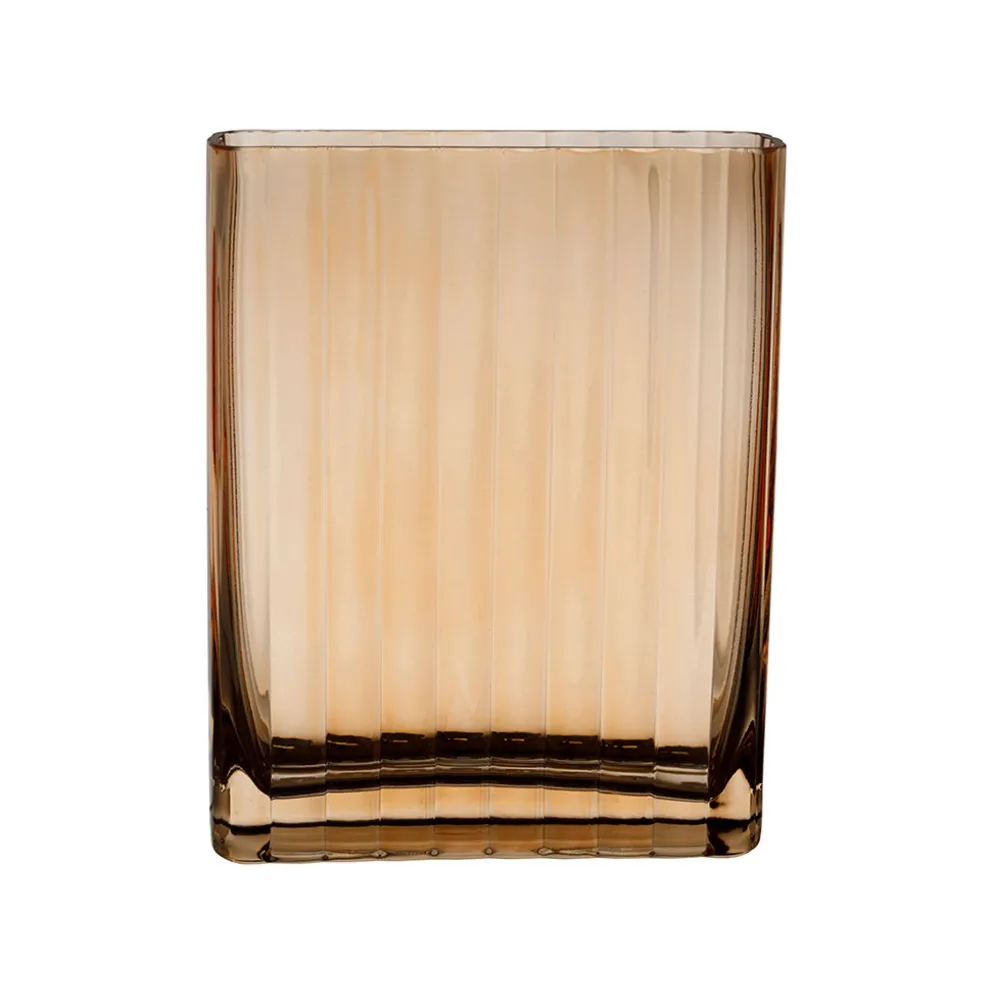 Vase en verre strié ambre h20cm - Aurore