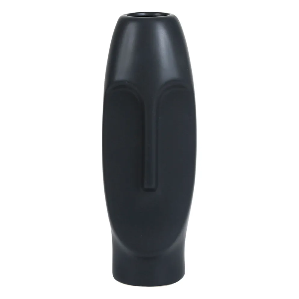 Vase Face Noir 11.5X10.5Xh31Cm Gres