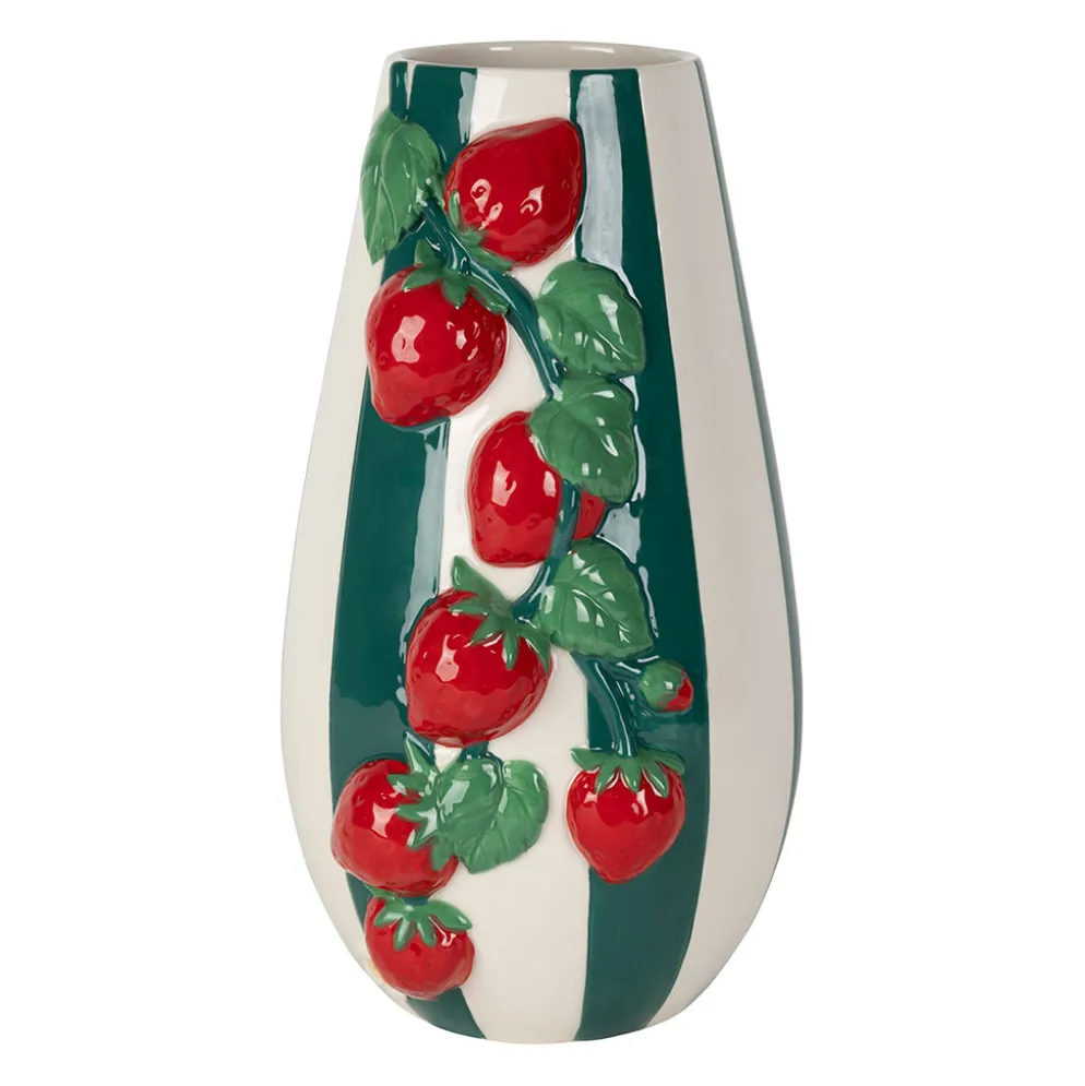 Vase fraise rayé en dolomite émeraude blanc et rouge h30cm - Medi