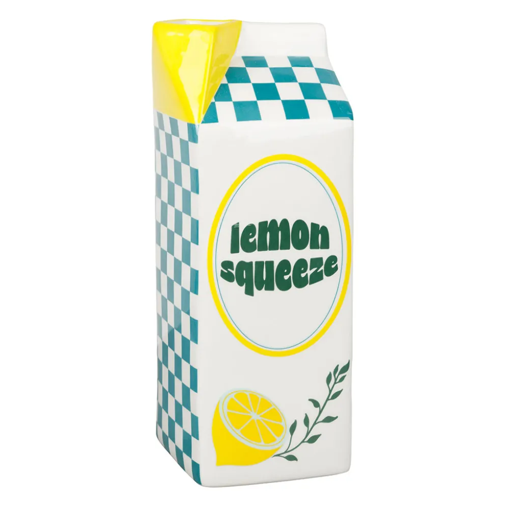 Vase jus de citron en dolomite jaune et turquoise h25cm - Brique