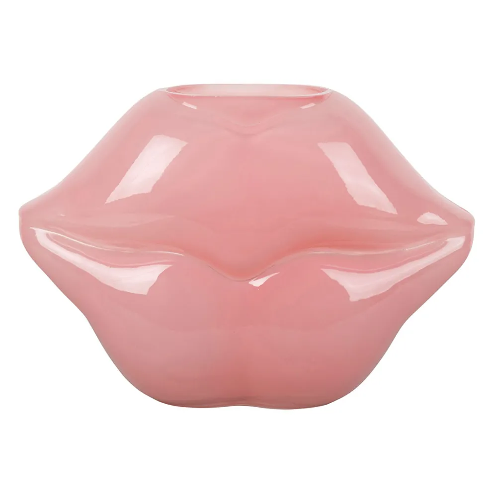 Vase lèvres en verre rose h17cm - Visage arty