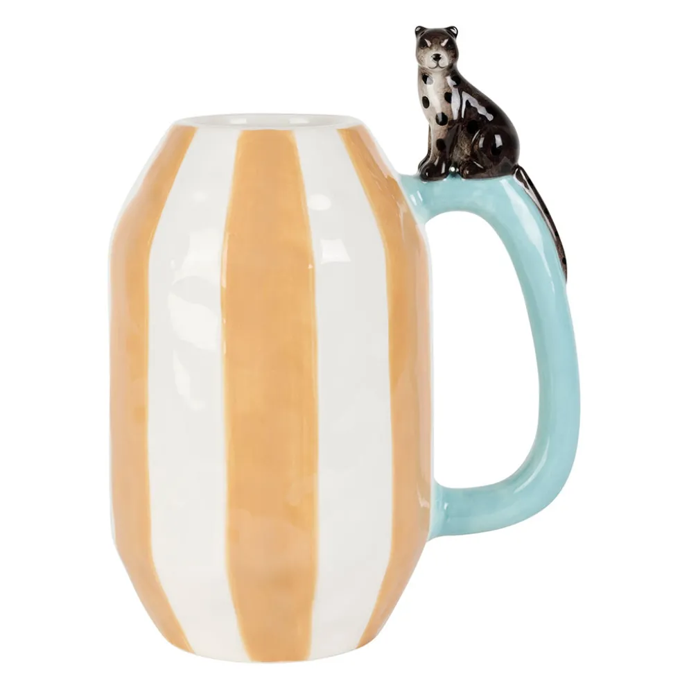 Vase panthère en dolomite rayé blanc et beige h24cm - Somptua