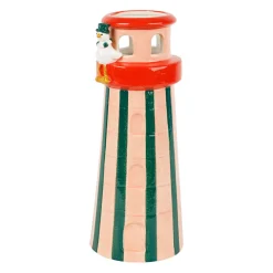 Vase phare en grès vert et corail h24cm - Plouf&Sun