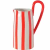 Vase pichet en céramique rayé rouge et blanc h22cm - Londi