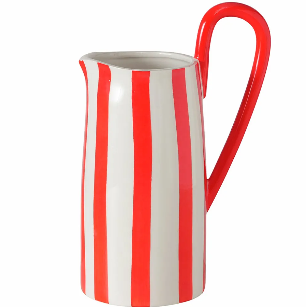 Vase pichet en céramique rayé rouge et blanc h22cm - Londi
