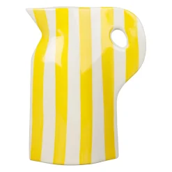 Vase pichet en grès rayé jaune et blanc h24cm - Artist