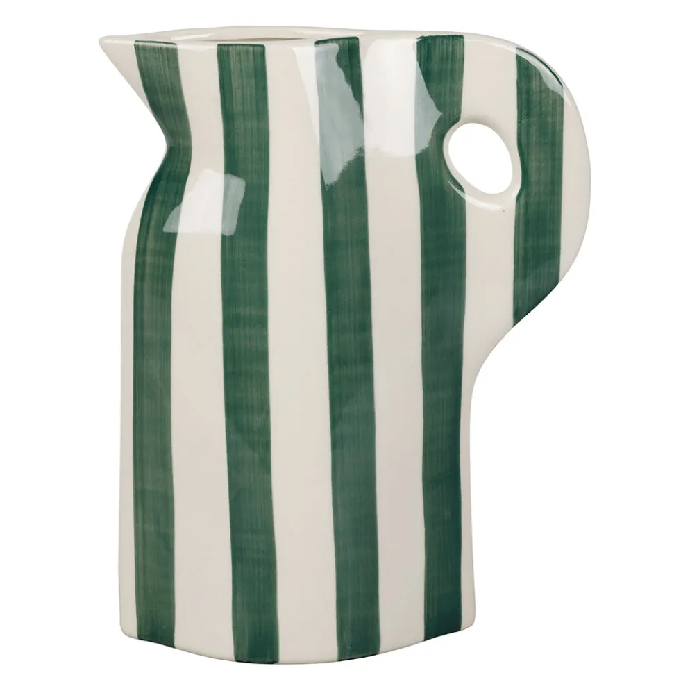 Vase pichet en grès rayé kaki et blanc h24cm - Artist