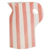 Vase pichet en grès rayé rose et blanc h24cm - Artist