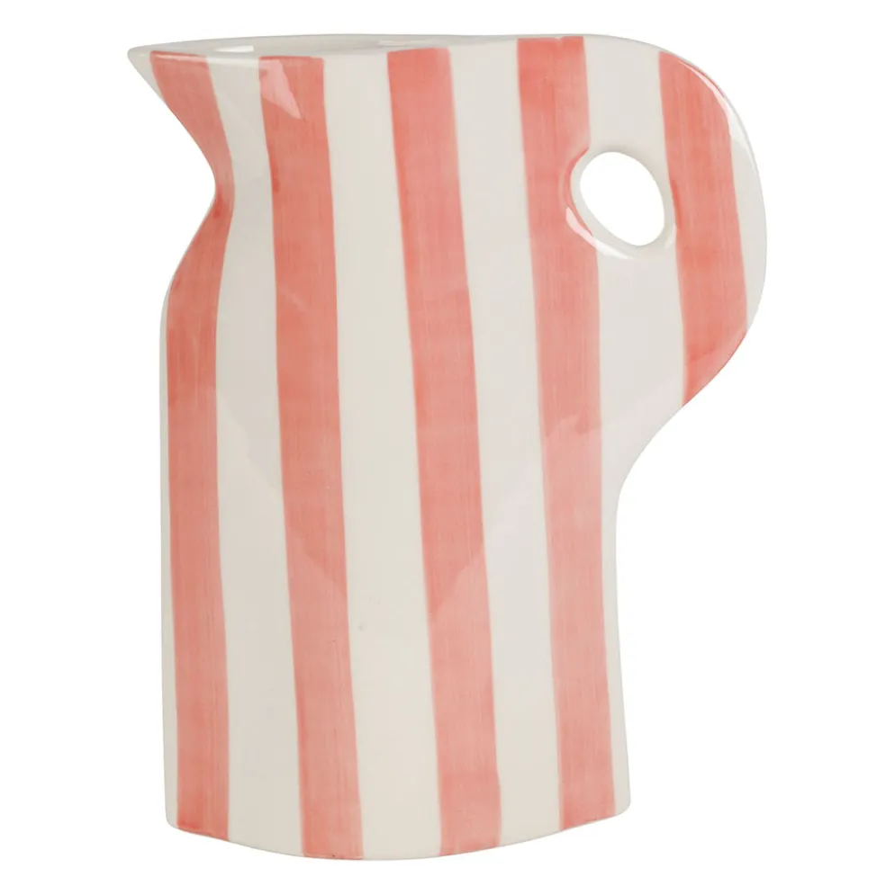 Vase pichet en grès rayé rose et blanc h24cm - Artist