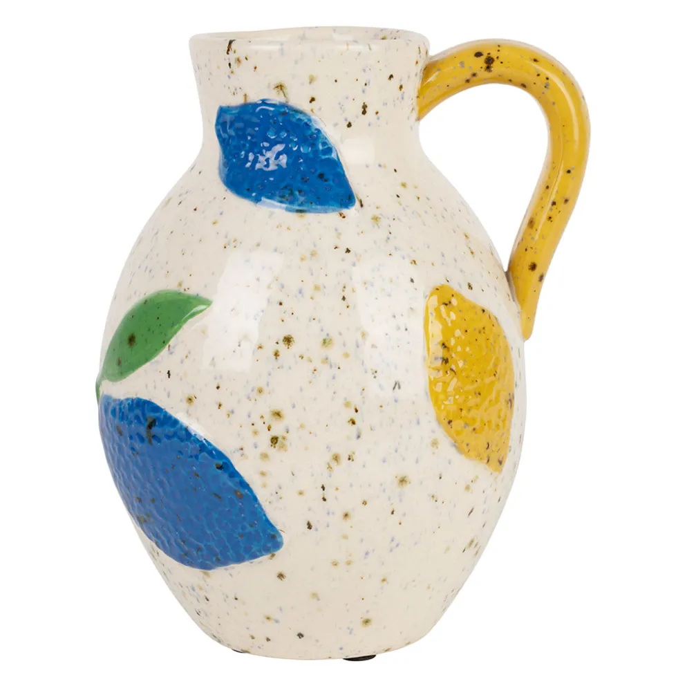 Vase pichet en porcelaine bleu et jaune h20cm - Medi