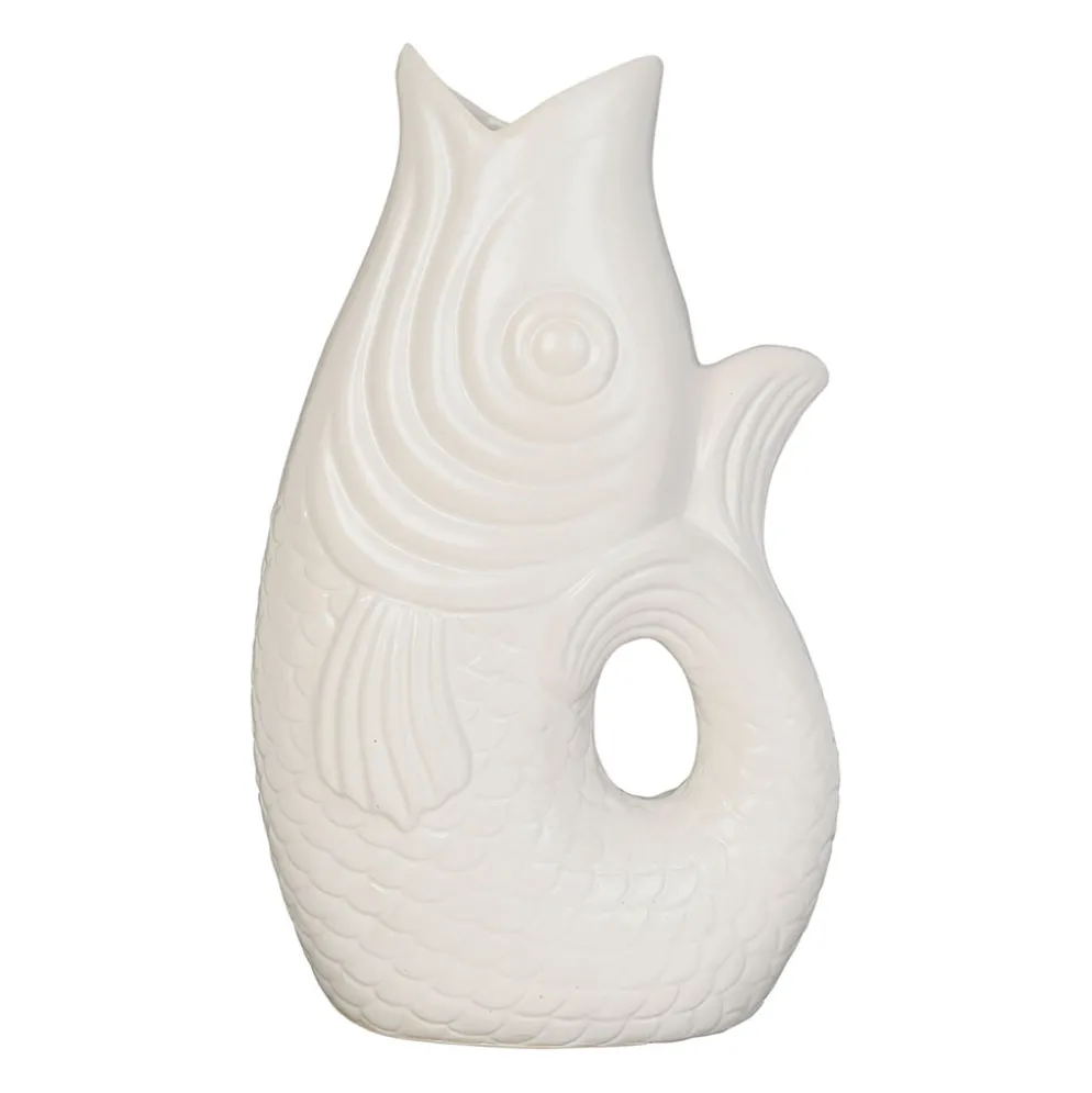 Vase Poisson en gres blanc h39cm