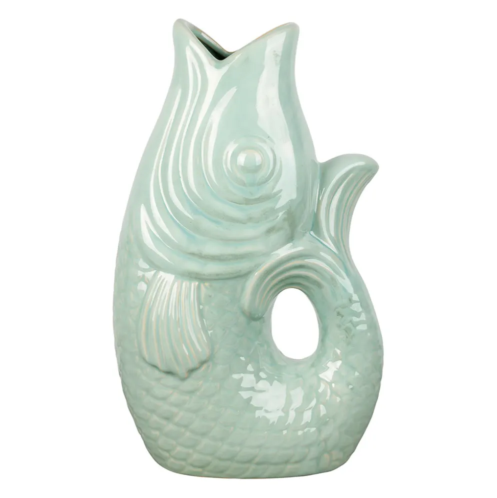 Vase poisson en grès vert d'eau h40cm - Mer