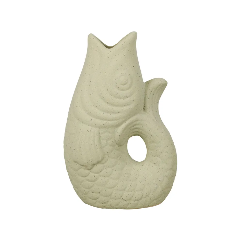 Vase poisson en grès vert pastel mat h20cm - Mer