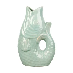 Vase poisson en grès vert d'eau h30cm - Mer