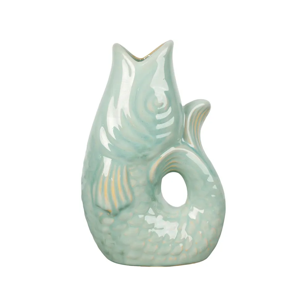 Vase poisson en grès vert d'eau h20cm - Mer