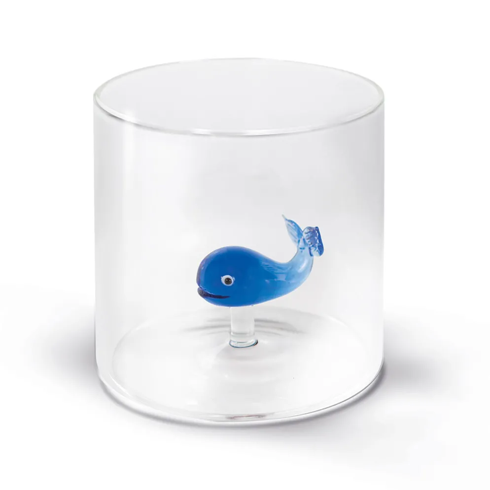 Verre à eau baleine bleue en verre borosilicate 25cl