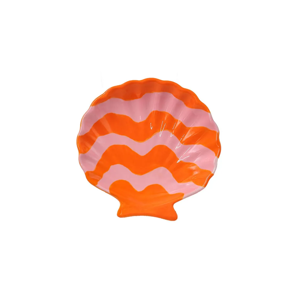 Vide poche coquillage en céramique orange d11cm