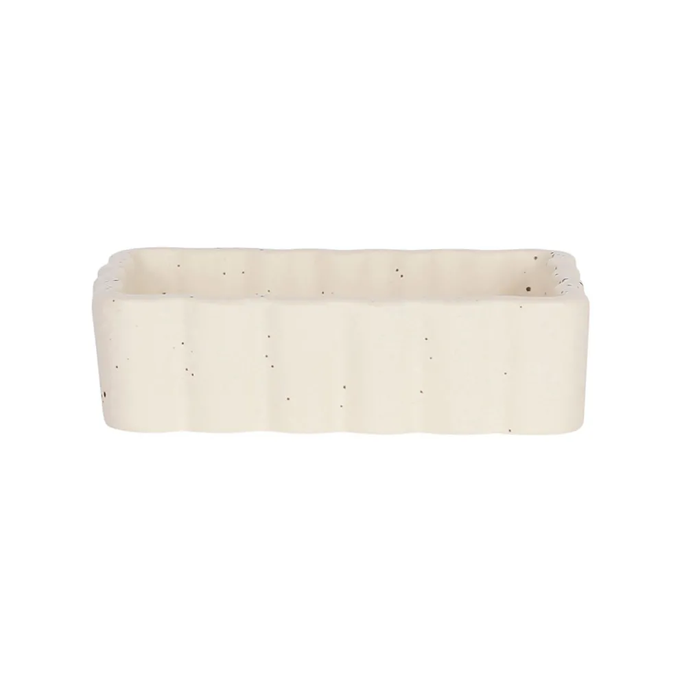 Vide poche rectangle en grès beige 14x9cm - Aurore